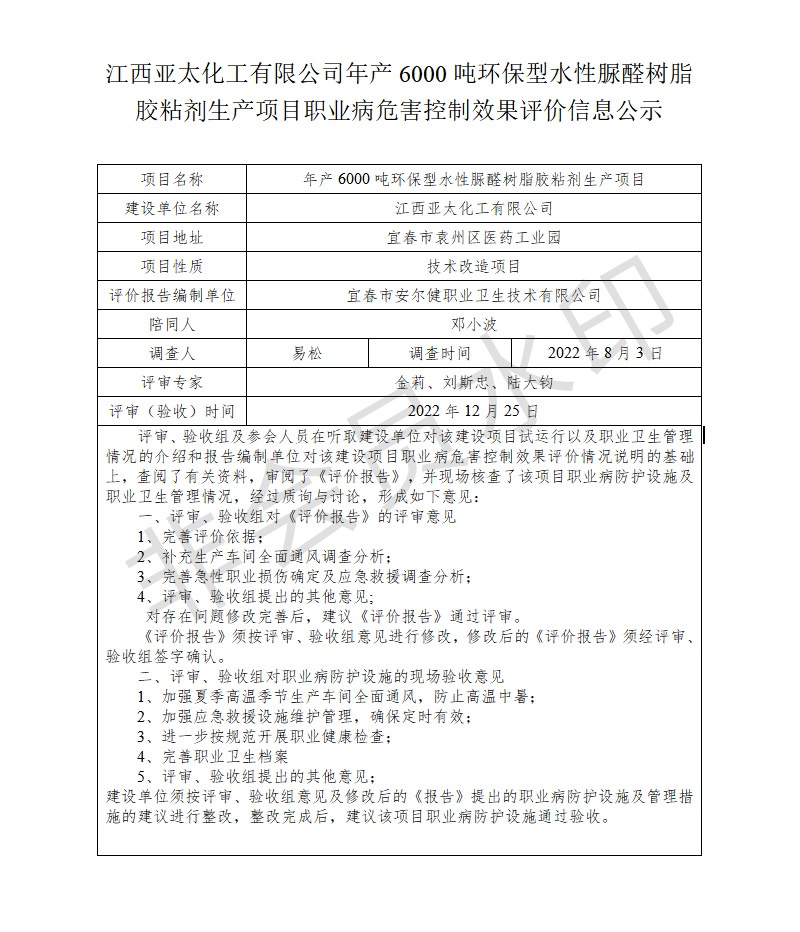江西亞太化工有限公司年產(chǎn)6000噸環(huán)保型水性脲醛樹脂膠粘劑生產(chǎn)項(xiàng)目職業(yè)病危害控制效果評價信息公示.jpg